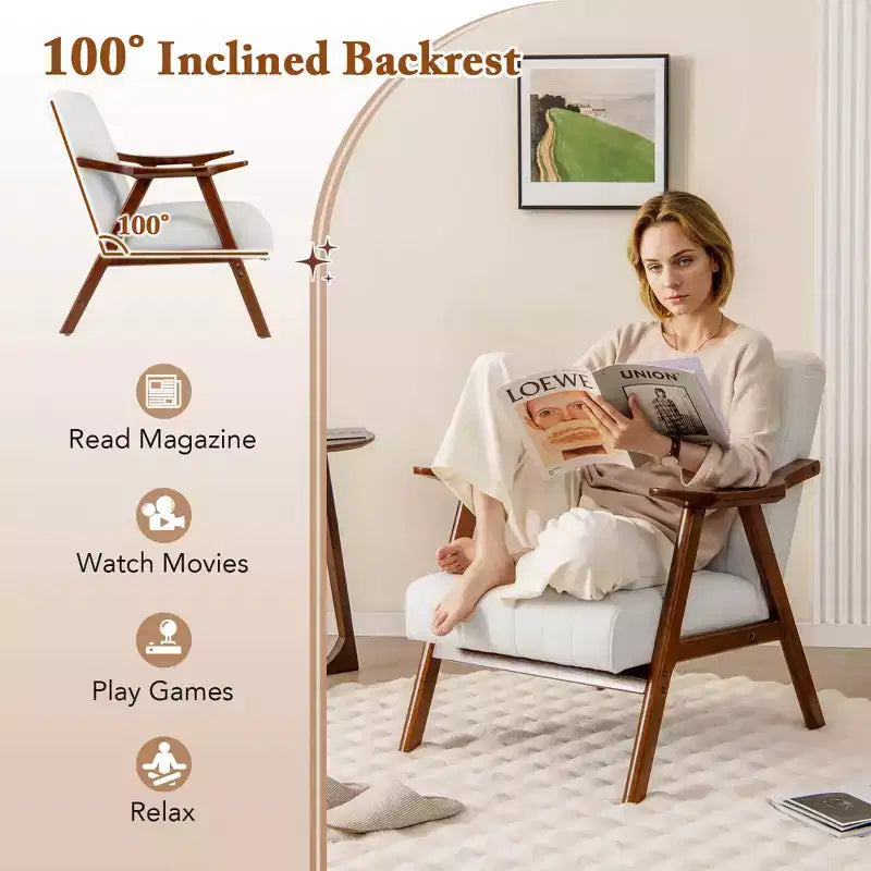 Costway Modern Accent Chair Leathaire Leisure Armchair w/ Rubber Wood Frame & Felt Pads