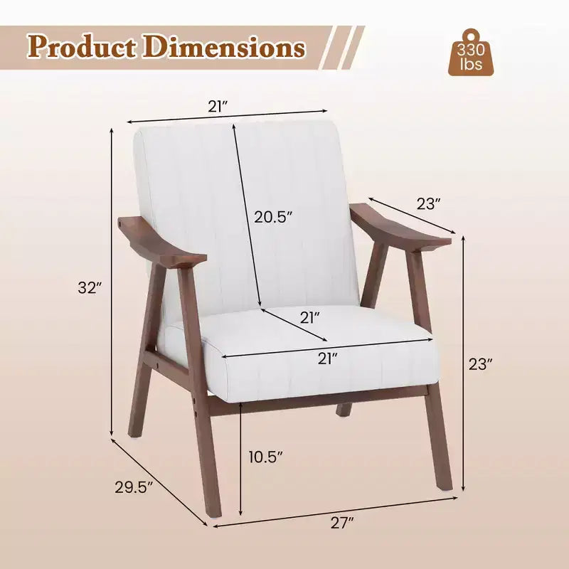 Costway Modern Accent Chair Leathaire Leisure Armchair w/ Rubber Wood Frame & Felt Pads