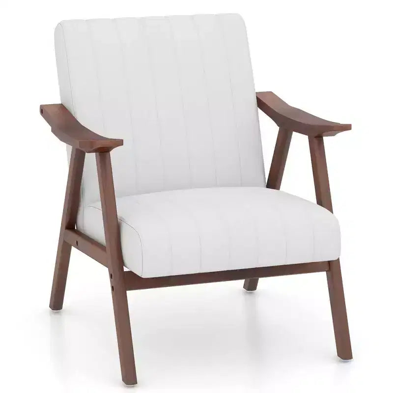 Costway Modern Accent Chair Leathaire Leisure Armchair w/ Rubber Wood Frame & Felt Pads