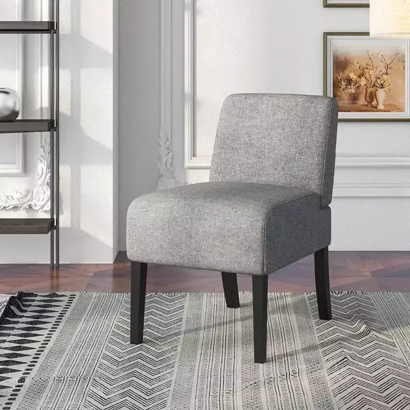 Costway Armless Accent Chair w/ Rubber Wood Legs Modern Vanity Chair for Bedroom