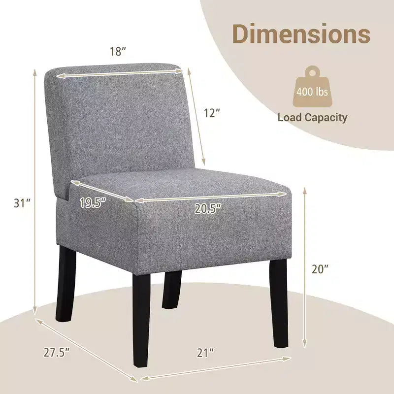 Costway Armless Accent Chair w/ Rubber Wood Legs Modern Vanity Chair for Bedroom