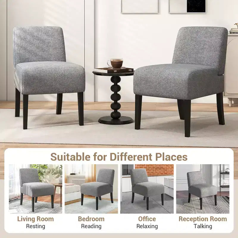 Costway Armless Accent Chair w/ Rubber Wood Legs Modern Vanity Chair for Bedroom