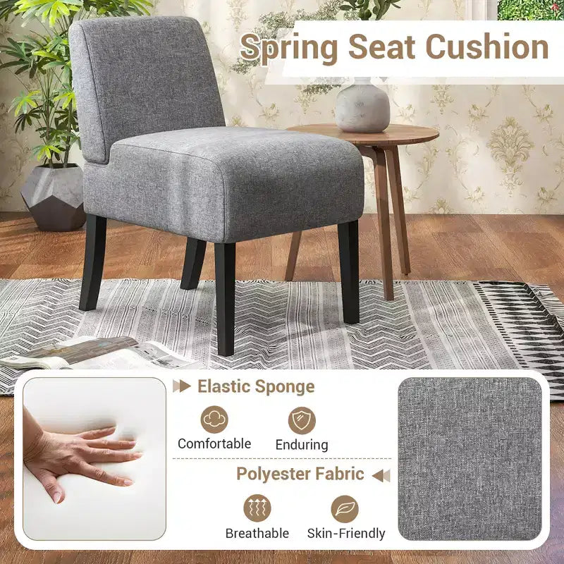 Costway Armless Accent Chair w/ Rubber Wood Legs Modern Vanity Chair for Bedroom