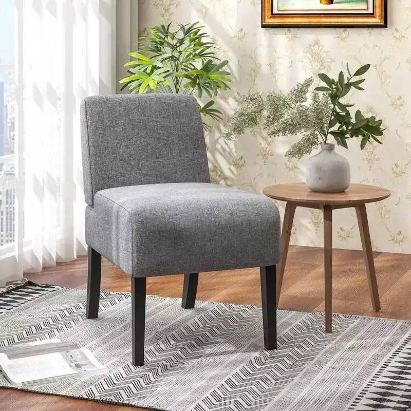 Costway Armless Accent Chair w/ Rubber Wood Legs Modern Vanity Chair for Bedroom