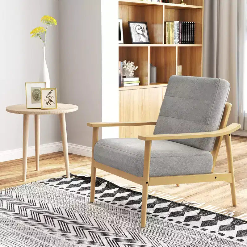 Costway Modern Accent Chair Upholstered Leisure Armchair w/ Rubber Wood Armrests & Legs
