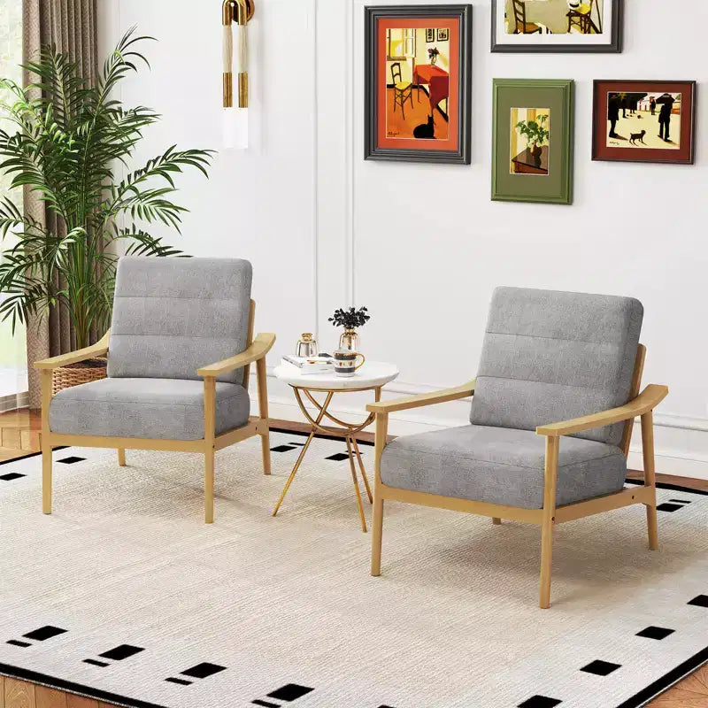 Costway Modern Accent Chair Upholstered Leisure Armchair w/ Rubber Wood Armrests & Legs