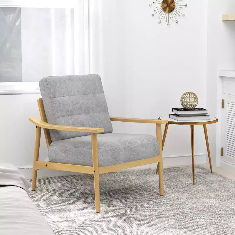 Costway Modern Accent Chair Upholstered Leisure Armchair w/ Rubber Wood Armrests & Legs