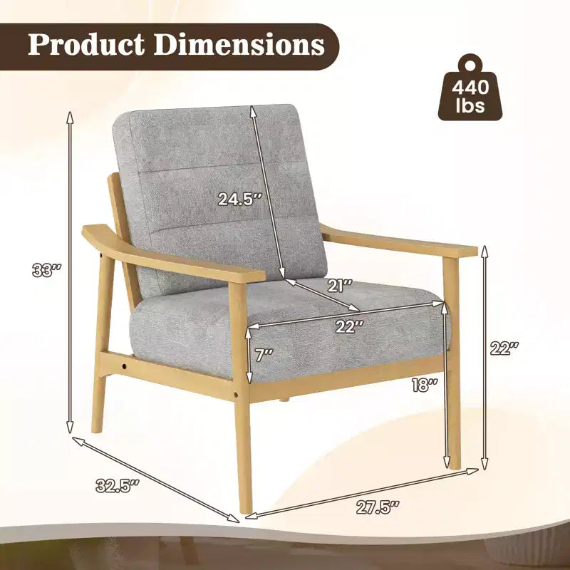 Costway Modern Accent Chair Upholstered Leisure Armchair w/ Rubber Wood Armrests & Legs