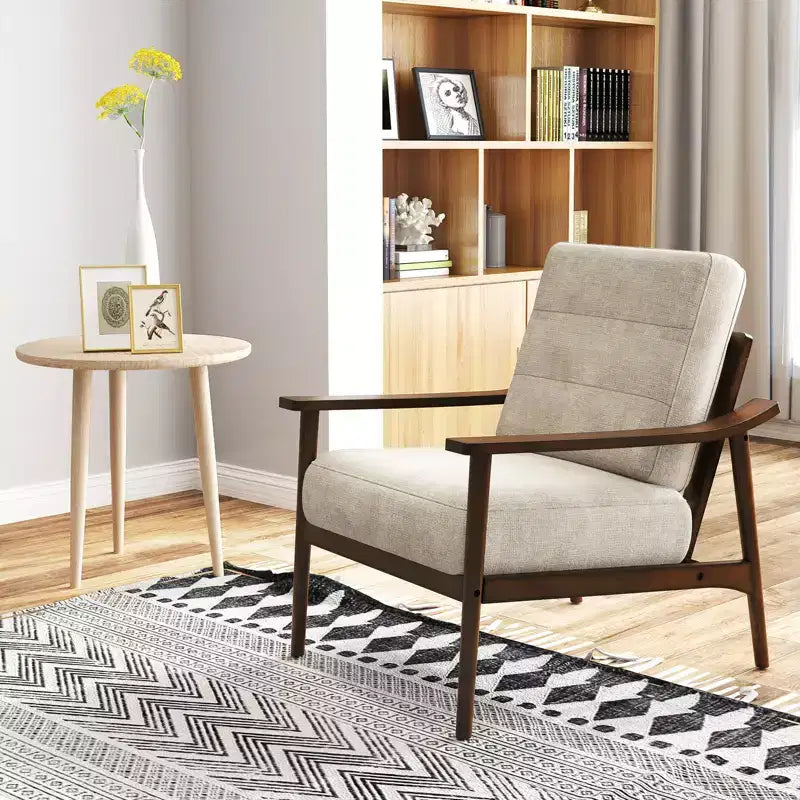 Costway Modern Accent Chair Upholstered Leisure Armchair w/ Rubber Wood Armrests & Legs