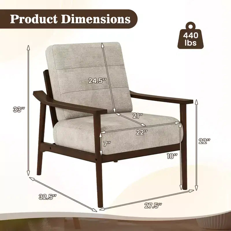 Costway Modern Accent Chair Upholstered Leisure Armchair w/ Rubber Wood Armrests & Legs