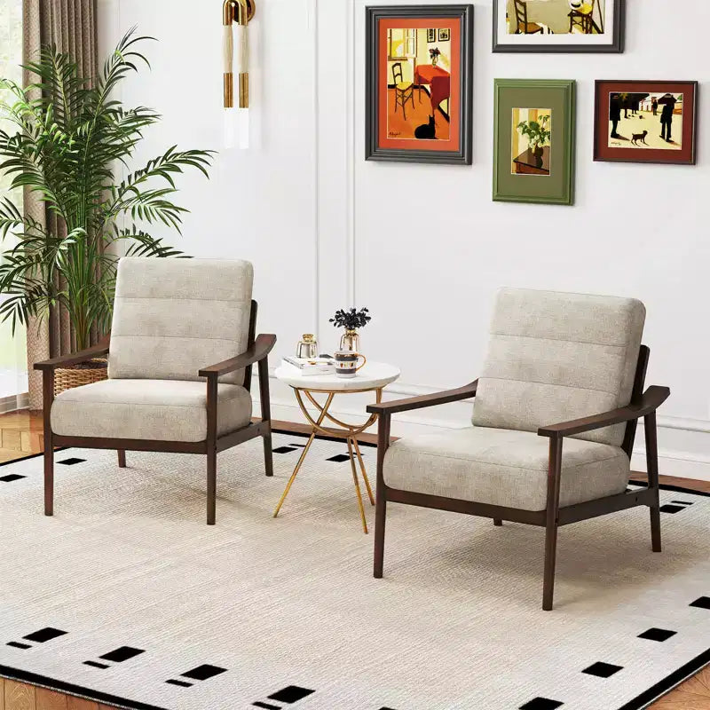 Costway Modern Accent Chair Upholstered Leisure Armchair w/ Rubber Wood Armrests & Legs