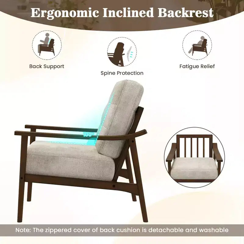 Costway Modern Accent Chair Upholstered Leisure Armchair w/ Rubber Wood Armrests & Legs