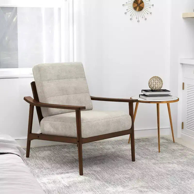 Costway Modern Accent Chair Upholstered Leisure Armchair w/ Rubber Wood Armrests & Legs