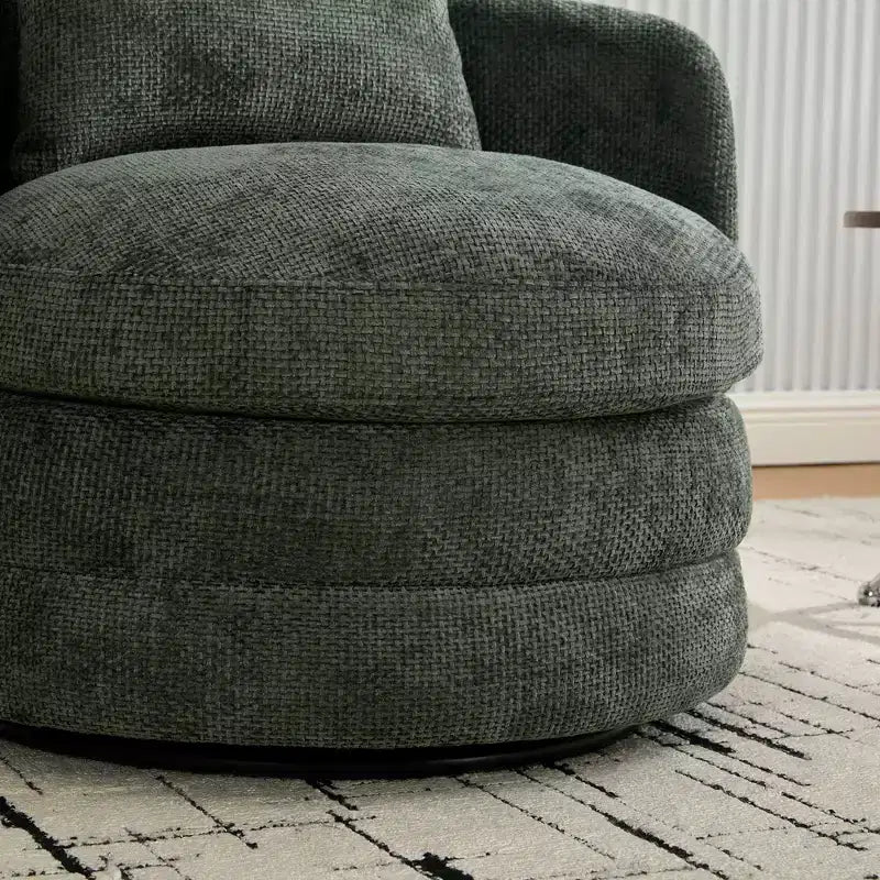 TUYOHW 30W Modern Round Swivel Barrel Accent Chair,Lounge Chair with Pillow,Chenille Upholstered Club Armchair for Living Room,Bedroom,Balcony