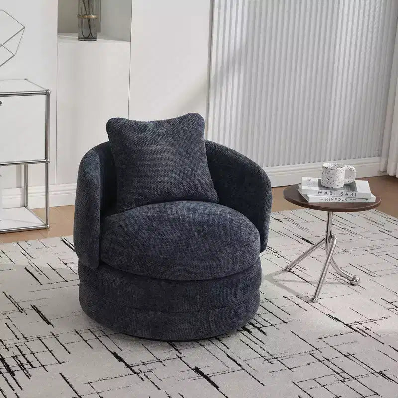 TUYOHW 30W Modern Round Swivel Barrel Accent Chair,Lounge Chair with Pillow,Chenille Upholstered Club Armchair for Living Room,Bedroom,Balcony