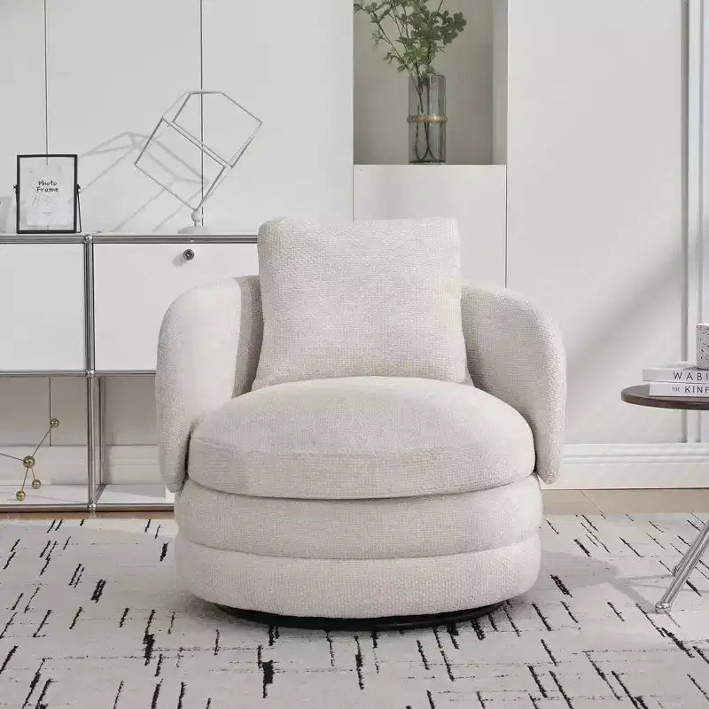 TUYOHW 30W Modern Round Swivel Barrel Accent Chair,Lounge Chair with Pillow,Chenille Upholstered Club Armchair for Living Room,Bedroom,Balcony