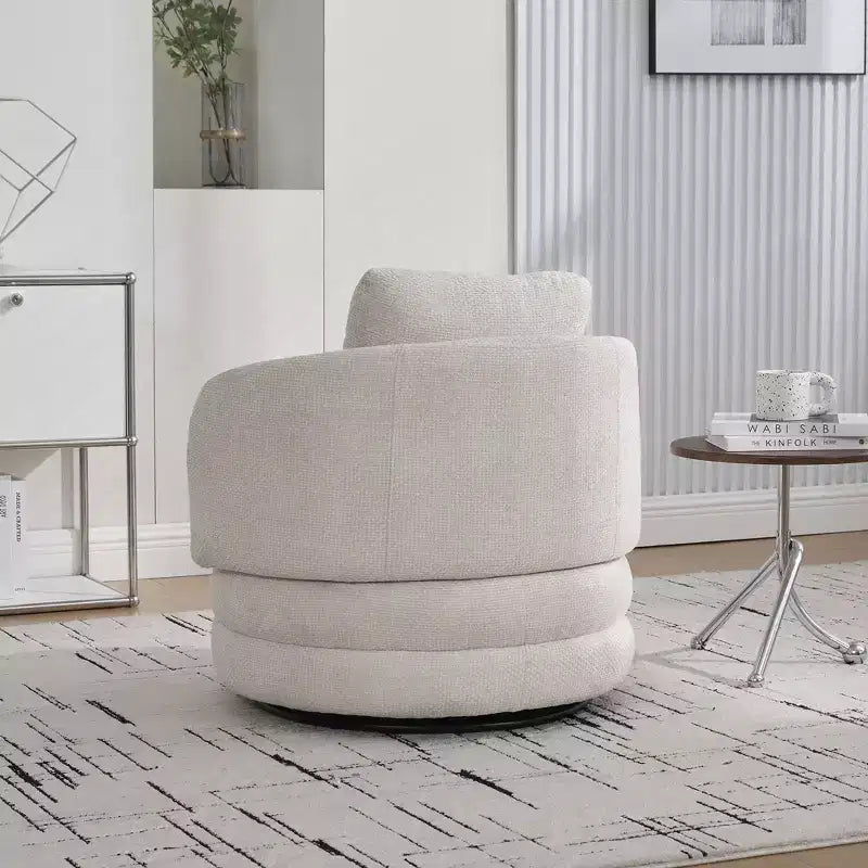 TUYOHW 30W Modern Round Swivel Barrel Accent Chair,Lounge Chair with Pillow,Chenille Upholstered Club Armchair for Living Room,Bedroom,Balcony