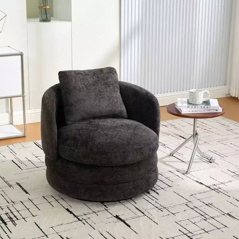 TUYOHW 30W Modern Round Swivel Barrel Accent Chair,Lounge Chair with Pillow,Chenille Upholstered Club Armchair for Living Room,Bedroom,Balcony