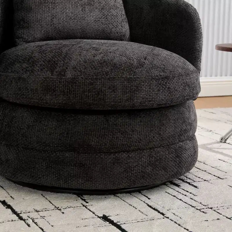 TUYOHW 30W Modern Round Swivel Barrel Accent Chair,Lounge Chair with Pillow,Chenille Upholstered Club Armchair for Living Room,Bedroom,Balcony