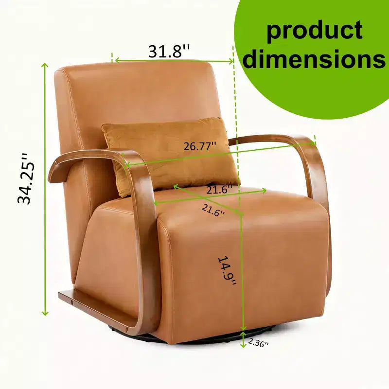 Fauteuil pivotant TUYOHW, fauteuil de loisirs avec revêtement en similicuir, accoudoirs en bois massif, fauteuil pivotant ergonomique pour salon