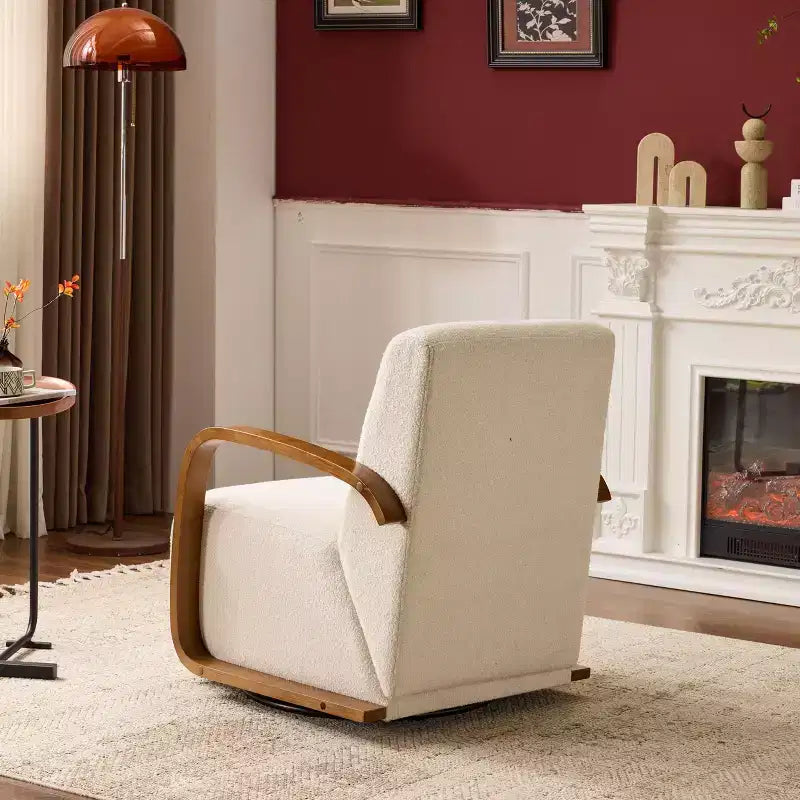 Fauteuil pivotant TUYOHW, fauteuil de loisirs avec revêtement en similicuir, accoudoirs en bois massif, fauteuil pivotant ergonomique pour salon