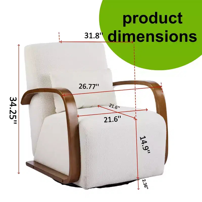 Fauteuil pivotant TUYOHW, fauteuil de loisirs avec revêtement en similicuir, accoudoirs en bois massif, fauteuil pivotant ergonomique pour salon