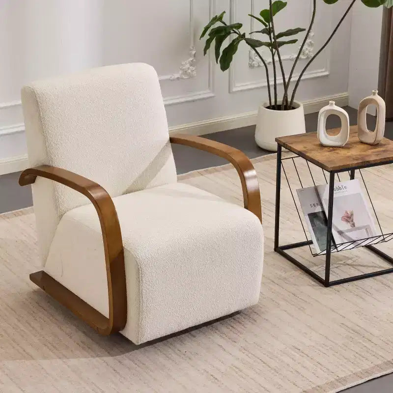 Fauteuil pivotant TUYOHW, fauteuil de loisirs avec revêtement en similicuir, accoudoirs en bois massif, fauteuil pivotant ergonomique pour salon