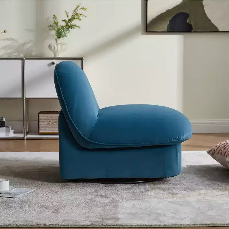 TUYOHW Swivel Accent Chair,Velvet Upholstered Armless Chairs with Rotating Metal Base,Wood Frame,Pumpkin-Shaped Lounge Chair for Living Room