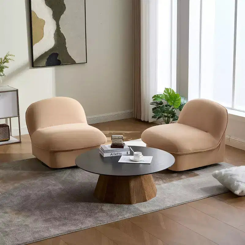 TUYOHW Swivel Accent Chair,Velvet Upholstered Armless Chairs with Rotating Metal Base,Wood Frame,Pumpkin-Shaped Lounge Chair for Living Room