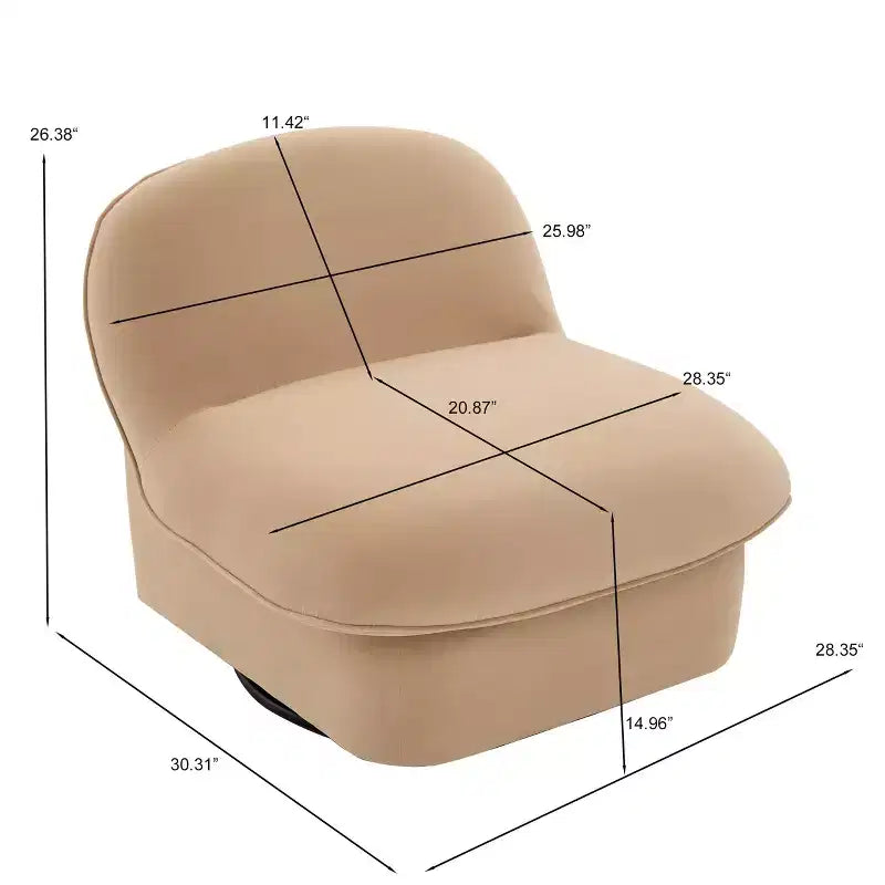 TUYOHW Swivel Accent Chair,Velvet Upholstered Armless Chairs with Rotating Metal Base,Wood Frame,Pumpkin-Shaped Lounge Chair for Living Room