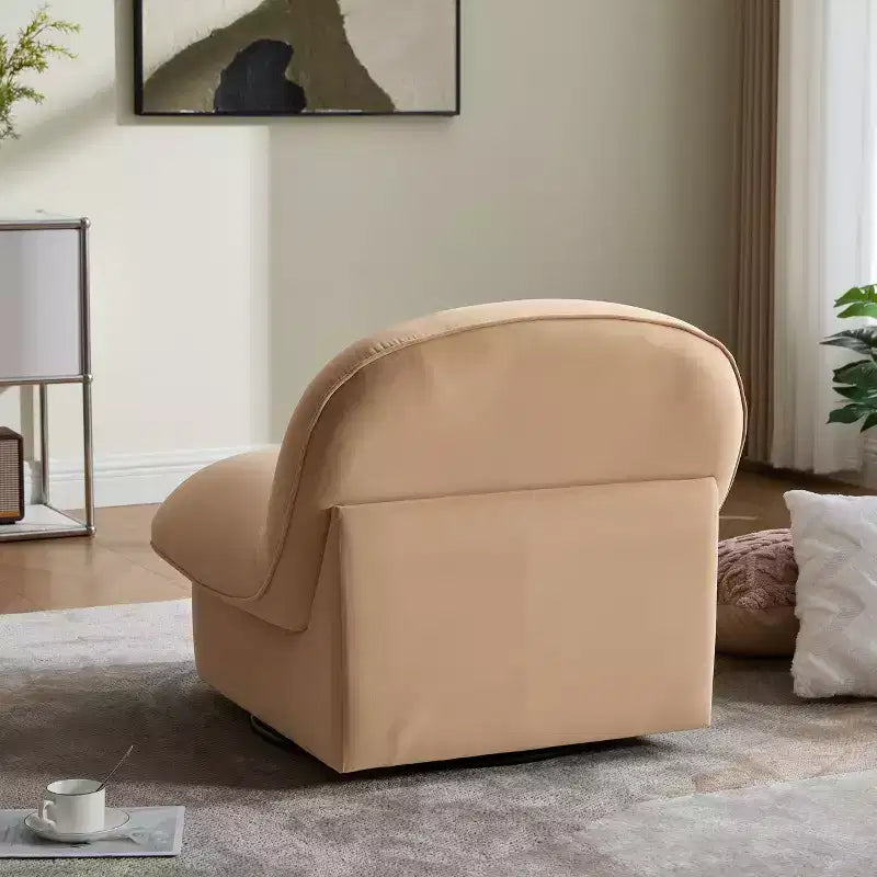 TUYOHW Swivel Accent Chair,Velvet Upholstered Armless Chairs with Rotating Metal Base,Wood Frame,Pumpkin-Shaped Lounge Chair for Living Room