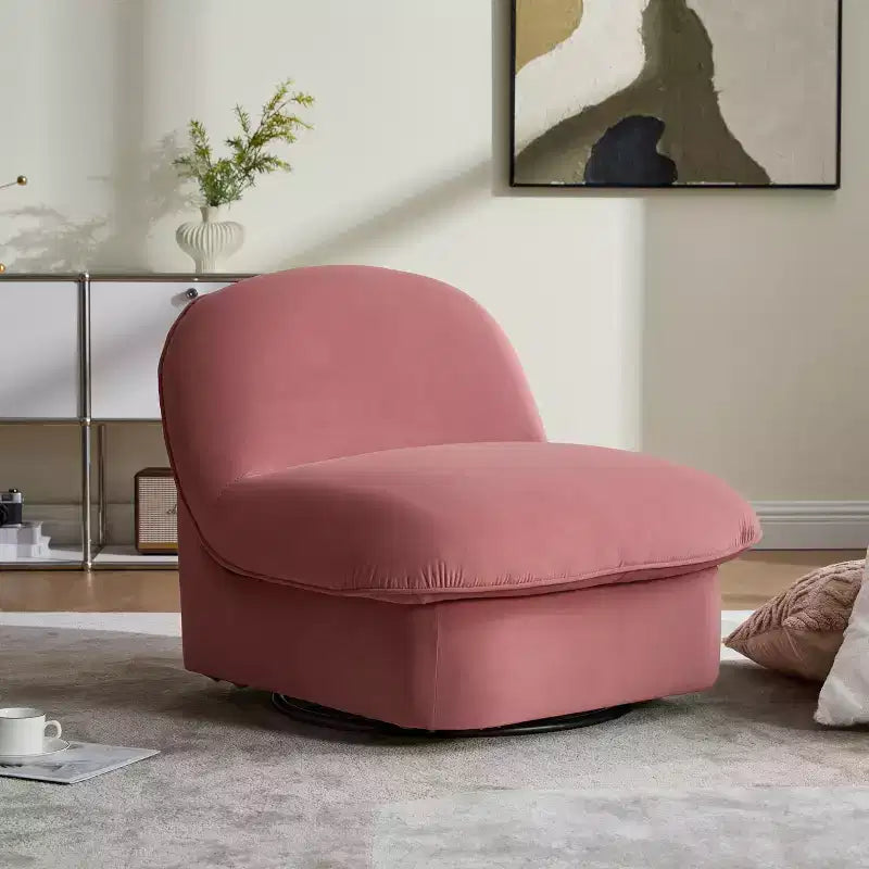 TUYOHW Swivel Accent Chair,Velvet Upholstered Armless Chairs with Rotating Metal Base,Wood Frame,Pumpkin-Shaped Lounge Chair for Living Room