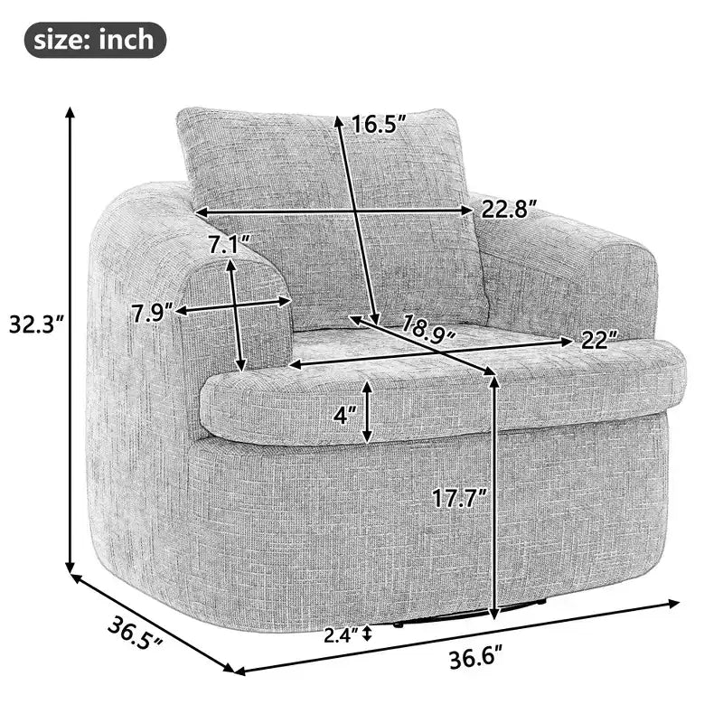TUYOHW Lounge Chair,Swivel Barrel Sofa Chair with Dual-Layer Cushion,250lbs Capacity,36.6 Round Chenille Accent Chair for Living Room,Office