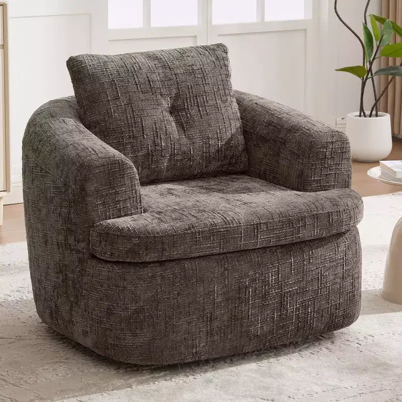 TUYOHW Lounge Chair,Swivel Barrel Sofa Chair with Dual-Layer Cushion,250lbs Capacity,36.6 Round Chenille Accent Chair for Living Room,Office