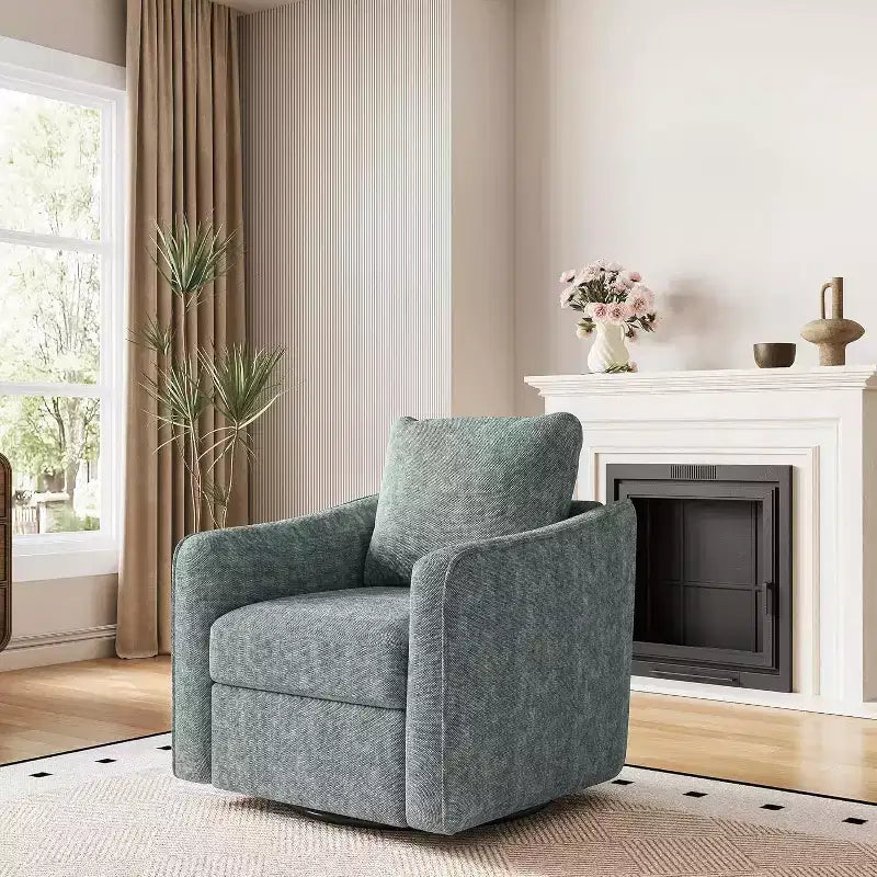 360 Swivel Single Accent Chair, Comfy Plush Sofa, Modern Linen Armchair with Ergonomic Backrest for Living Room, Bedroom, Office, Nursery, Green