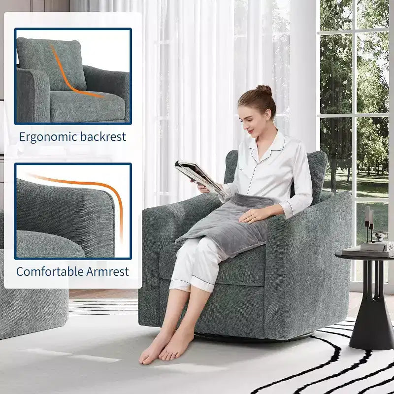 360 Swivel Single Accent Chair, Comfy Plush Sofa, Modern Linen Armchair with Ergonomic Backrest for Living Room, Bedroom, Office, Nursery, Green