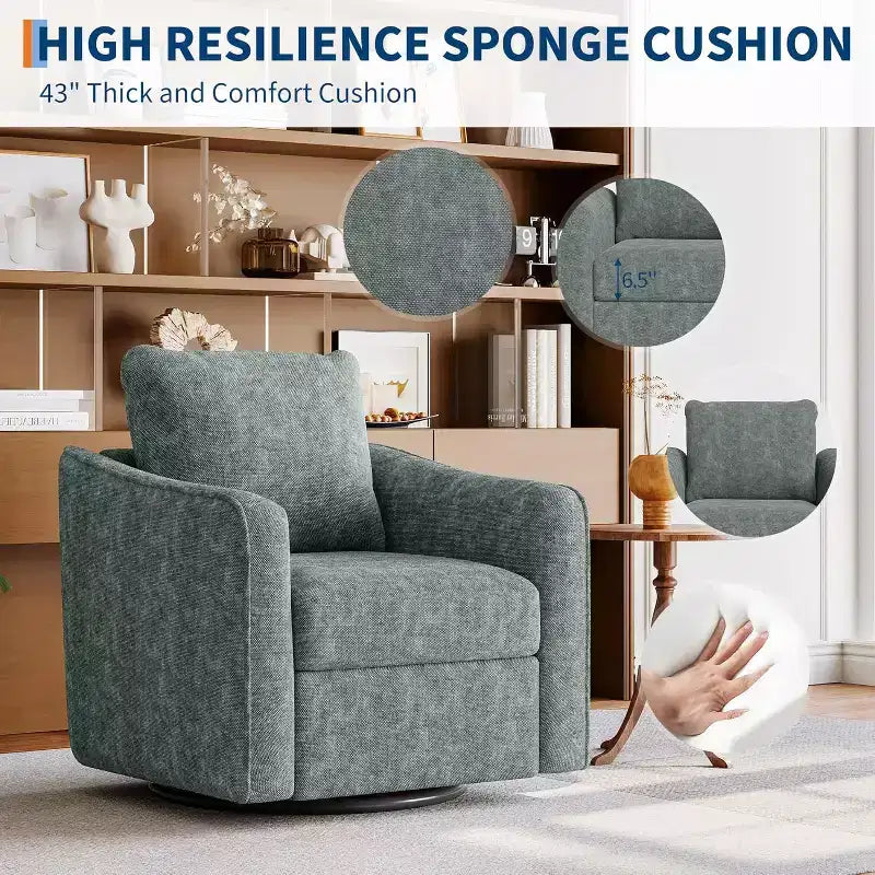 360 Swivel Single Accent Chair, Comfy Plush Sofa, Modern Linen Armchair with Ergonomic Backrest for Living Room, Bedroom, Office, Nursery, Green