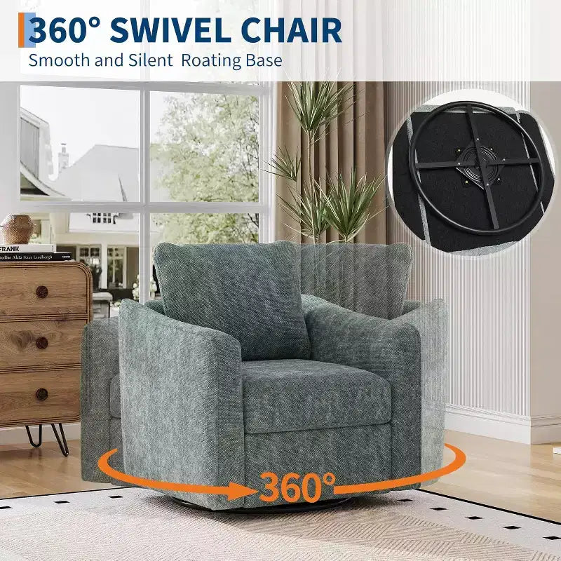 360 Swivel Single Accent Chair, Comfy Plush Sofa, Modern Linen Armchair with Ergonomic Backrest for Living Room, Bedroom, Office, Nursery, Green
