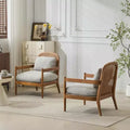 MAYEERTY Set of 2 26.6 Mid-Century Chair, Rattan Backrest Walnut Frame, Living Room Reading Nook, Greyish-Green