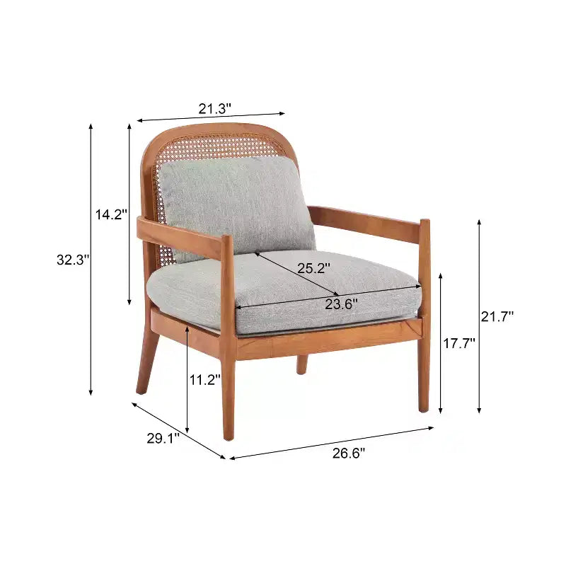 MAYEERTY Set of 2 26.6 Mid-Century Chair, Rattan Backrest Walnut Frame, Living Room Reading Nook, Greyish-Green