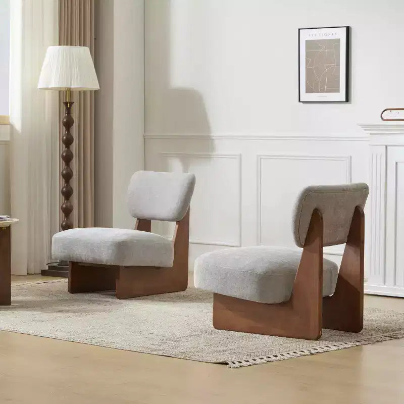MAYEERTY Set of 2 Modern Lounge Chair, Polyester Upholstery Walnut Base, Living Room Office, Multi-Color