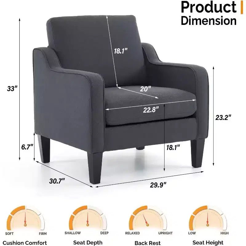 VINGLI Accent Chairs for Living Room Chairs Mid Century Modern Chair Sofa Chair Upholstered Arm Chair with Scooped Arm for Bedroom, Apartment