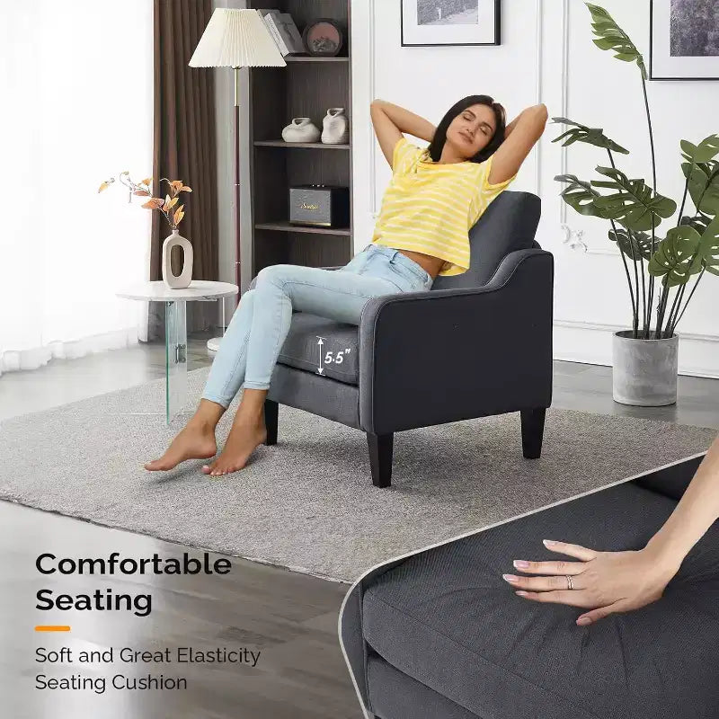 VINGLI Accent Chairs for Living Room Chairs Mid Century Modern Chair Sofa Chair Upholstered Arm Chair with Scooped Arm for Bedroom, Apartment