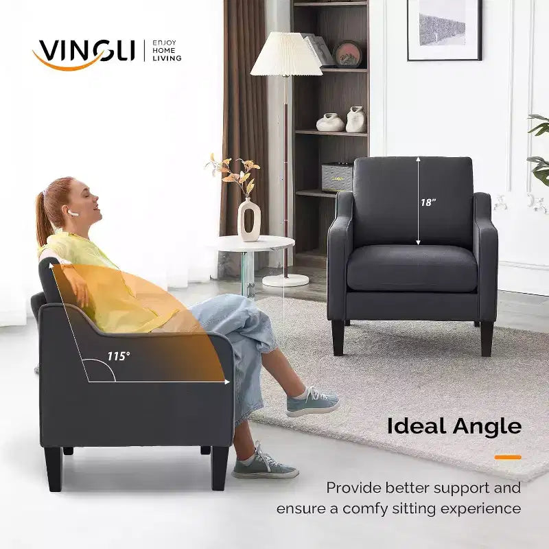 VINGLI Accent Chairs for Living Room Chairs Mid Century Modern Chair Sofa Chair Upholstered Arm Chair with Scooped Arm for Bedroom, Apartment