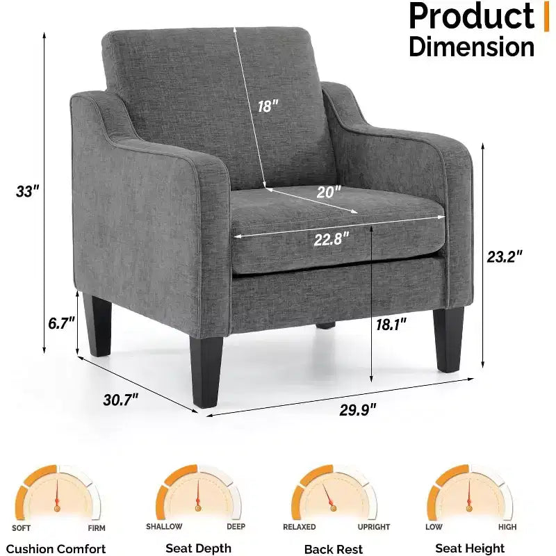 VINGLI Accent Chair for Living Room Chairs Reading Chair Mid Century Modern Chair Soft Chenille Sofa Chair Upholstered Arm Chair Comfy Side Chair