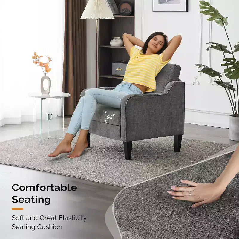 VINGLI Accent Chair for Living Room Chairs Reading Chair Mid Century Modern Chair Soft Chenille Sofa Chair Upholstered Arm Chair Comfy Side Chair
