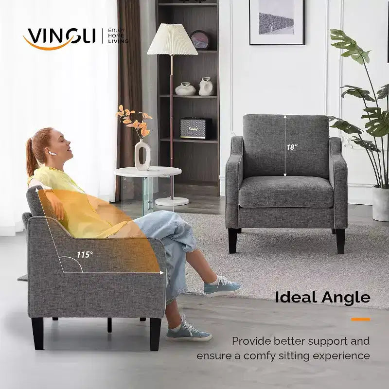 VINGLI Accent Chair for Living Room Chairs Reading Chair Mid Century Modern Chair Soft Chenille Sofa Chair Upholstered Arm Chair Comfy Side Chair