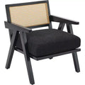 Acekool Mid Century Modern Accent Chair, Wood Frame Lounge Chair with Rattan Backrest and Thick Linen Cushion for Living Room Bedroom Reading Corner