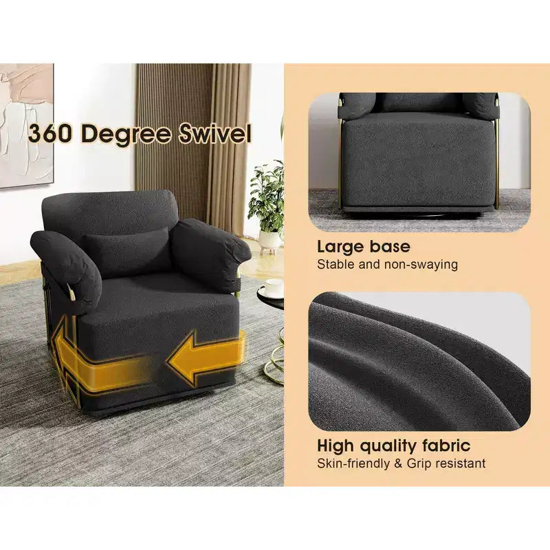 Fauteuil pivotant carré TUYOHW, fauteuil rembourré en tissu moelleux avec pieds en métal doré, coussin à ressorts ensachés, fauteuil de salon pour le salon, la chambre à coucher