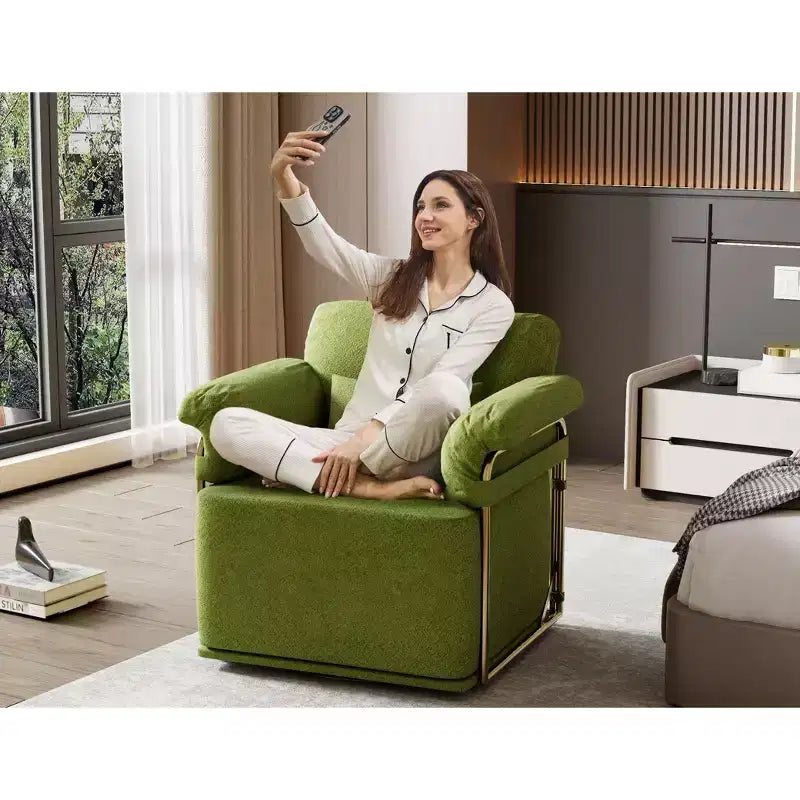 Fauteuil pivotant carré TUYOHW, fauteuil rembourré en tissu moelleux avec pieds en métal doré, coussin à ressorts ensachés, fauteuil de salon pour le salon, la chambre à coucher